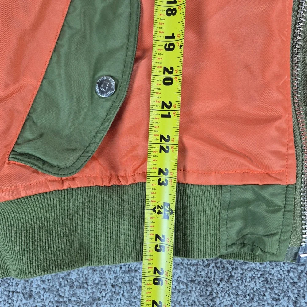 Teddy Fresh Bomber Jacket Mens XL Green Orange Flame‎ Print Streetwear